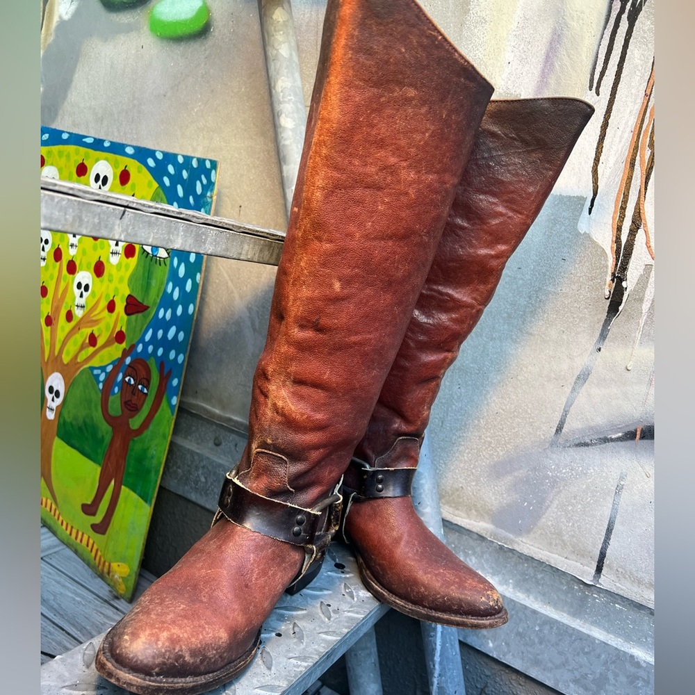 FREEBIRD PHILLY Tall Harness Boots in Distressed Rust Cowgirl - Picture 7 of 16